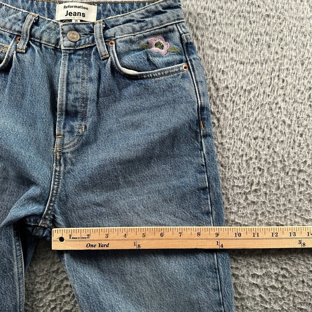 Reformation Jeans Womens 25 Cynthia High Rise Straight‎ Floral Embroidery Blue - Picture 8 of 16